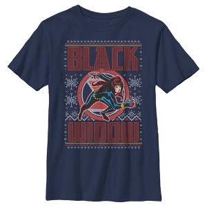 Boy's Marvel Ugly Christmas Black Widow Snow T-Shirt - 1 of 3