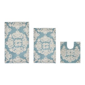 Medallion Collection 3 Piece 100% Cotton Tufted Bathroom Rug Set  with Non-Slip Backing, Machine Washable, Tumble Dry Bath Mat - 1 of 4
