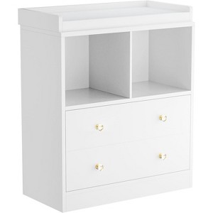 Modern 2-Drawer Nursery Changing Table with Media Shelves,Baby Dresser with Crystal Knobs, Diaper Storage Organizer, Anti-Tip Safety - 1 of 4