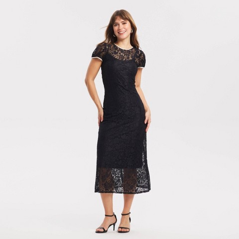 Женские платья A New Day Women's Puff Short Sleeve Lace Midi Dress - A New Day™ Black S