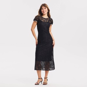 lace midi dress short sleeve Womens Love & Roses Navy Lace Short Sleeve Midi Dress US 8