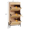 Natural Rattan 3 Flip Door with 1 Drawer Shoe Rack Storage Cabinet, Shoe Cabinet Organizer Freestanding with 3-Tier Adjustable Shelves for Entryway - 2 of 4