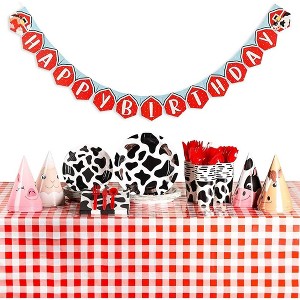 Blue Panda Serves 24 Barnyard Farm Animals Birthday Party Supplies Banner Tablecloth Hats Plates Napkins Cups - 1 of 4