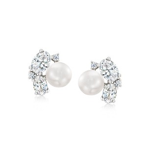 Ross-Simons 7-7.5mm Cultured Pearl and 2.60 ct. t.w. CZ Earrings in Sterling Silver - 1 of 3