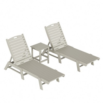 WestinTrends 3 Pieces Poly Outdoor Patio Chaise Lounge Chair with Side Table Set