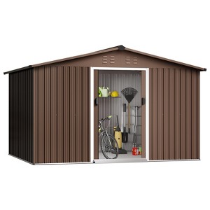 10x12FT Outdoor Metal Storage Shed with Lockable Door, Slanted Roof & Vents, Weatherproof Garden Shed, Large Capacity Tool Storage - 1 of 4