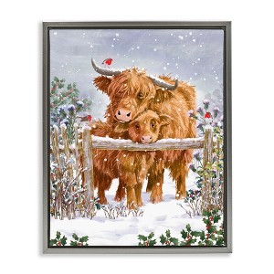 Stupell Industries Winter Cattle Cuddling Snow Scene Floating Frame Canvas Art - 1 of 4
