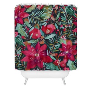 CayenaBlanca Watercolor Christmas Flowers Shower Curtain Red - Deny Designs - 1 of 2