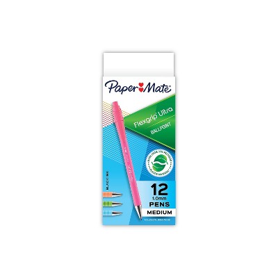 Paper Mate FlexGrip Ultra Retractable Ballpoint Pen Medium Point 1.0mm Black Ink Dozen (2204001)