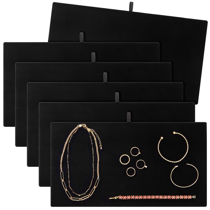 Juvale 6 Pack Velvet Jewelry Display Tray for Selling and Displaying Necklaces, Earrings, Jewels, Bracelets, Anklets, Rings, Gemstones, Chains, 14 in, 1 of 9