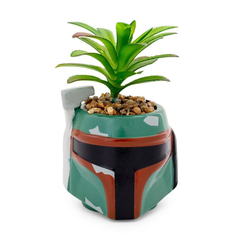 Silver Buffalo Star Wars Boba Fett Helmet 3-Inch Ceramic Mini Planter With Artificial Succulent, 1 of 7