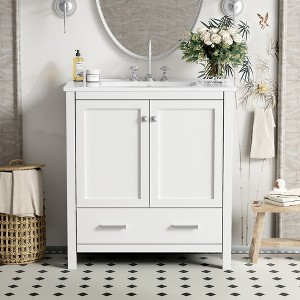 Kumasinova Bathroom Vanity,Storage Cabinet with Sink,1 Drawer,Soft-Close Doors with Built-in Shelves,Solid Wood Frame Vanity Cabinet for Bathrooms - 1 of 4