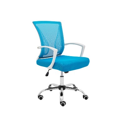 Modern Home Zuna Ergonomic Design Breathable Mesh Modern Mid Back Office Desk Chair with Lumbar Support, Steel Base, and Rolling Wheels, White & Aqua