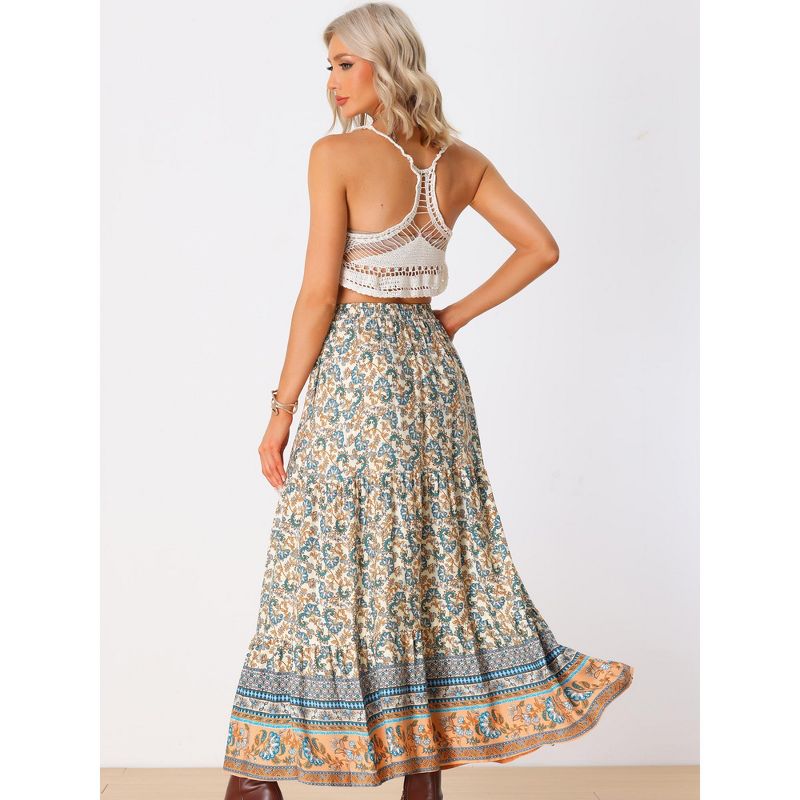 Allegra K Women's Boho Casual Floral Printed Elastic Waist Maxi Skirts, 3 of 6