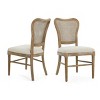 Vintage Rattan Back Dining Chair Set of 2 with Beige Upholstered Seat & Rubberwood Frame for Dining Room-Baofuwish - 3 of 4