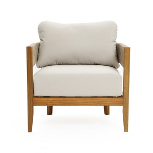 LuxenHome Outdoor Acacia Wood with Rope Sides Club Armchair with Cushions Brown - 1 of 4