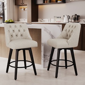 Dyonery Swivel Fabric Bar Stools, 26.8" Counter Height & 30" Bar Height, Tufted Upholstered Farmhouse Kitchen Island Chairs - 1 of 4