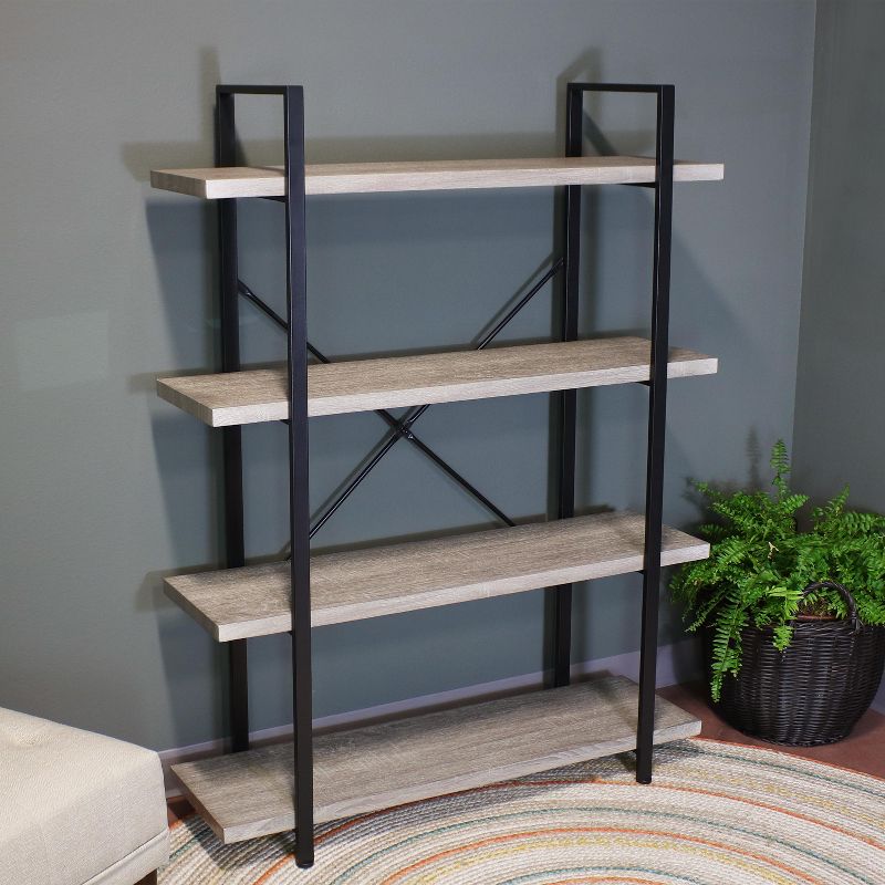 Sunnydaze 4 Shelf Industrial Style Freestanding Etagere Bookshelf with Wood Veneer Shelves - Oak Gray Veneer, 3 of 10