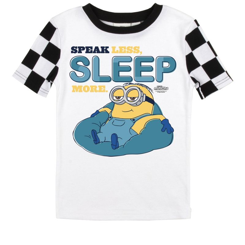 Minions Speak Less Sleep More Youth Short Sleeve Shirt & Checkerboard Sleep Pajama Pants Set, 2 of 5