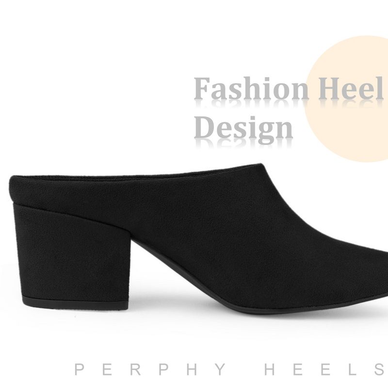 Perphy Women Chunky Heels Pointed Toe Slip-on Slide Mules, 4 of 7