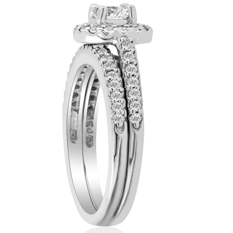Pompeii3 3/4ct Pave Halo Diamond Engagement Ring Set 10K White Gold, 3 of 5