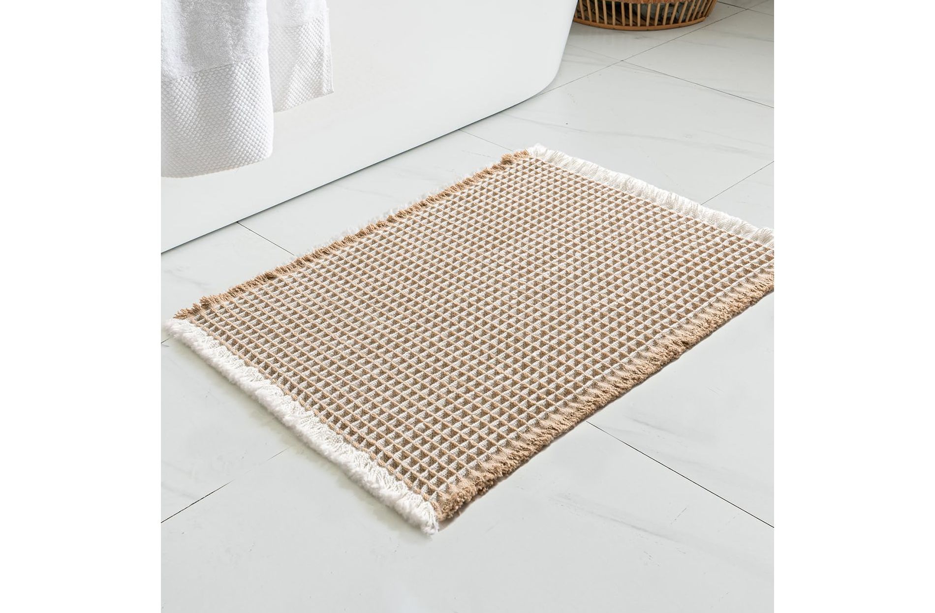 BAGOKIE Set of 2 Waffle Bathroom Rugs & Mats