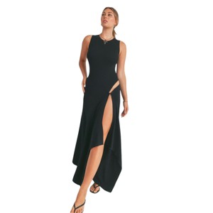 Slickblue Women's Maxi Dress With Slit, Sleeveless, Viscose Fabric, Black/Natural, Size S-L - 1 of 4