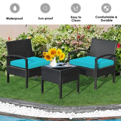 Turquoise 3-Piece Outdoor Wicker Rattan Patio Set