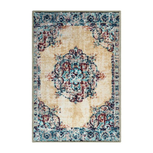 Distressed Medallion Traditional Border Indoor Area Rug or Runner Rug by Blue Nile Mills - image 1 of 4