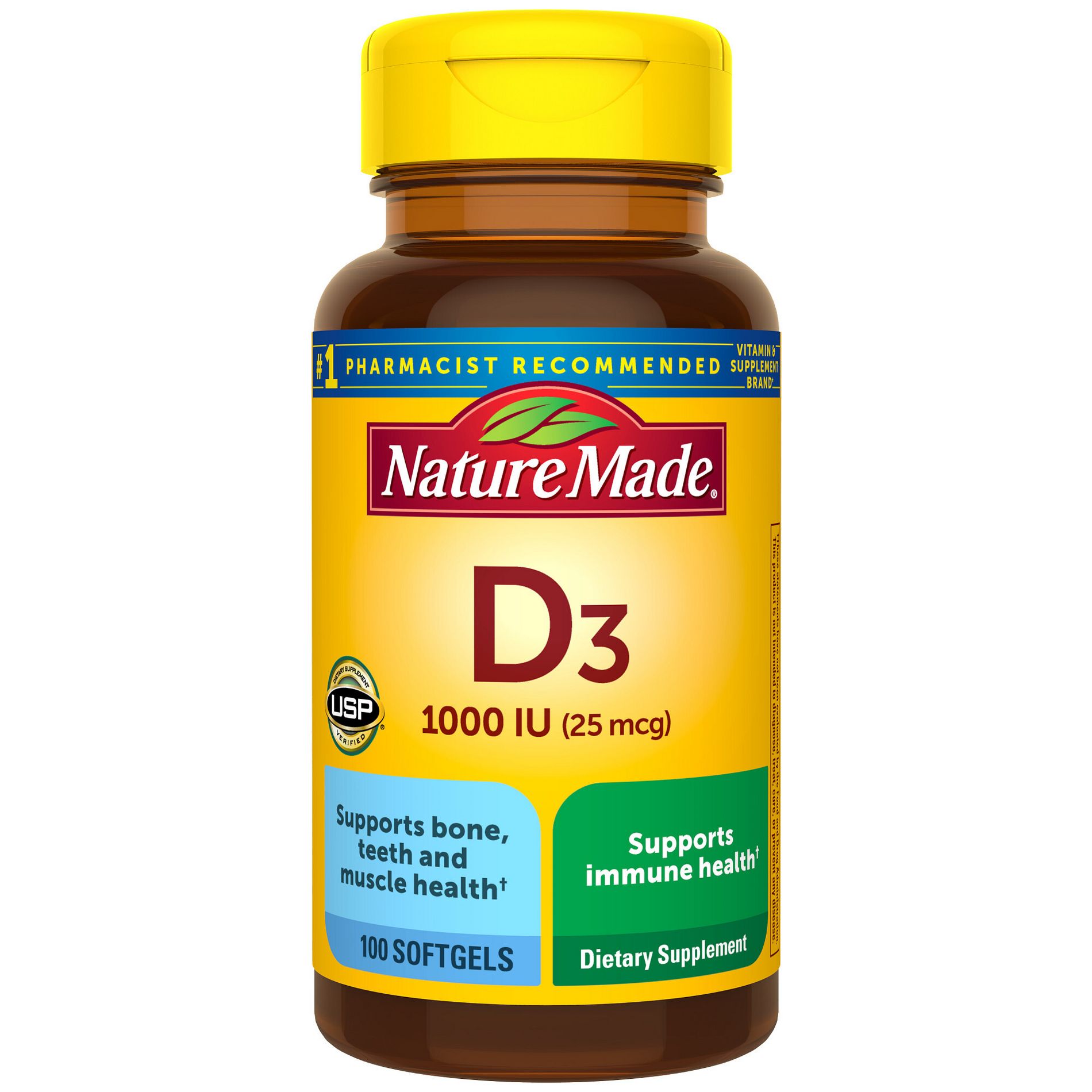 Nature Made Vitamin D3 1000 IU (25 mcg), Bone Health and Immune Support Softgel