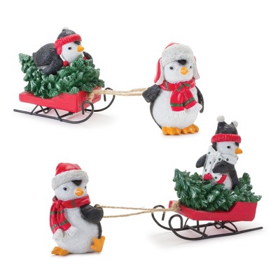 Resin Christmas Penguin Sled Decor Green, Black, Red – 8.75 Inch by Melrose
