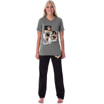 DC Womens' Comic Wonder Woman Sleep Pajama Set Crewneck Shirt and Pants Multicolored