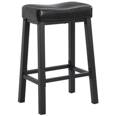 eHemco Heavy-Duty Padded Faux Leather Saddle Seat Metal Kitchen Bar Stools, 29 Inches