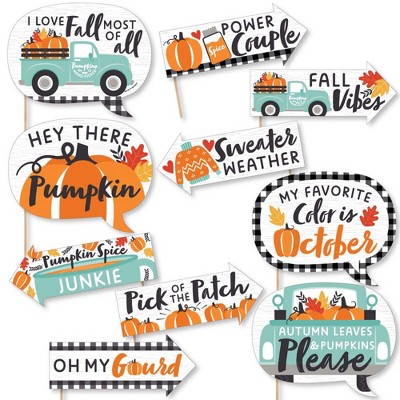 Big Dot of Happiness Funny Happy Fall Truck - Harvest Pumpkin Party Photo Booth Props Kit - 10 Piece