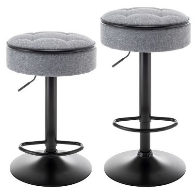 Storage Bar Stool Set Of 2, Round Counter Height Swivel Barstool, Modern Adjustable Backless Barstool
