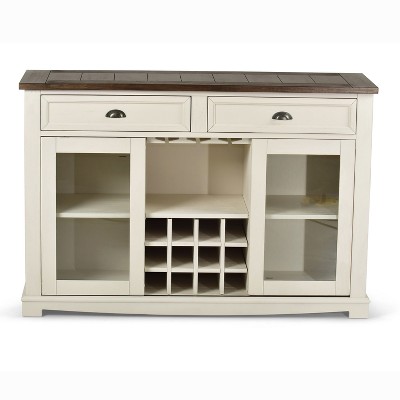 Steve Silver Co. Cayla Server Two-Toned: Farmhouse Style Credenza with Glass Doors, Stemware Racks