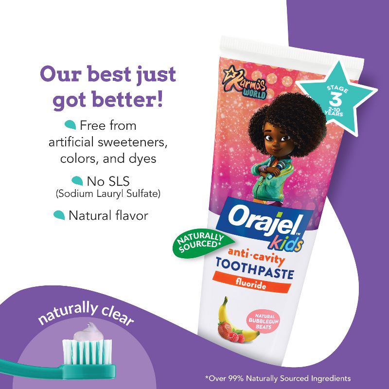 Orajel Kids Karma&#39;s World Fluoride Toothpaste - Fruity Bubble - 4.2oz, 3 of 8