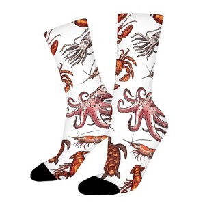 Seafood With Sea Animals Women Printed Crew Socks Funny Funky Socks Soft Polyester Novelty Gifts for Artists Men - 1 of 1