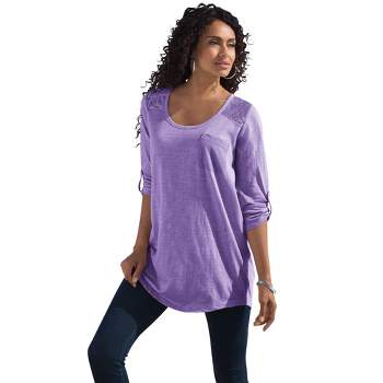 Roaman's Women's Plus Size Cotton Slub Lace Tunic - 3x, Pink : Target
