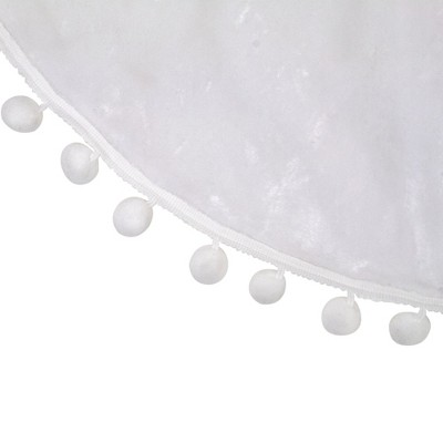 White Fabric Christmas Tree Skirt with Pom Pom Border