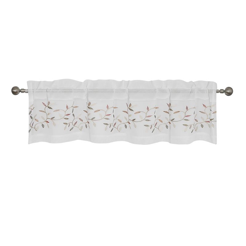 Kate Aurora Shabby Sheer Embroidered Complete 3 Piece Floral Rod Pocket Cafe Kitchen Curtain Tier & Valance Set, 3 of 7
