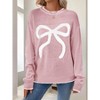 Coolmee Women Bow Knit Sweater Crew Neck Long Sleeve Knitted Pullover Contrast Trim Knitwear - 4 of 4