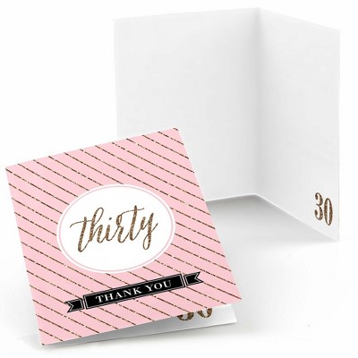 Big Dot of Happiness Chic 30th Birthday - Pink, Black and Gold - Party Thank You Cards (8 count)