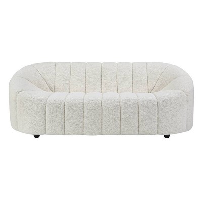 84" White Tufted Faux Shearling Sofa with Wood Frame