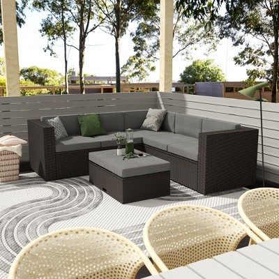 WestinTrends 6 Seater Outdoor Patio Modern Sectional Set with Storage Ottoman, Brown/Gray