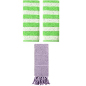 REGALWOVEN 3 Packs Striped and Solid Tassels Absorbent Soft Cotton Hand Towel for Bathroom - 1 of 4