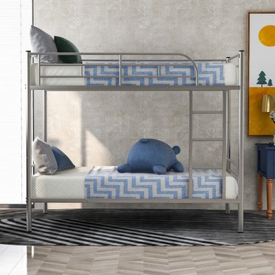 VYNXARIA Twin Over Twin Metal Bunk Bed with Storage - Sleek Silver