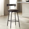 Elm Lane Maxwell Metal Swivel Bar Stool Matte Black 26" High Rustic Brown Leather Round Cushion with Low Backrest Footrest for Kitchen Counter Height - 2 of 4