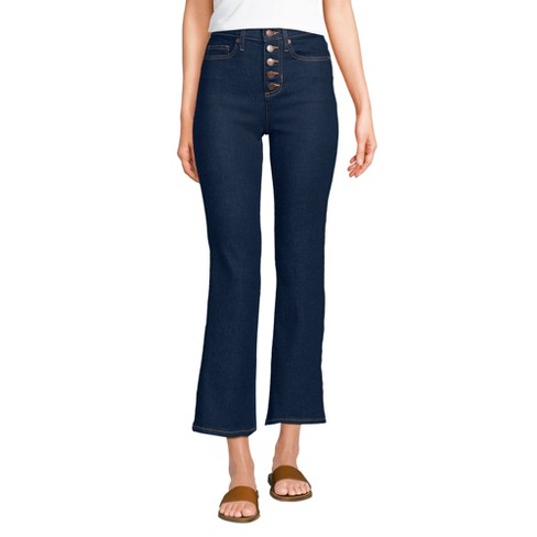 Lands' End Women's Recover High Rise Button Front Kick Flare Crop Jeans ...