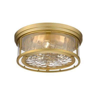 Olde Brass 16" Glass 3-Light Flush Mount Fixture